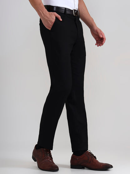 Black Solid Slim Fit Formal Trouser | JadeBlue Youth