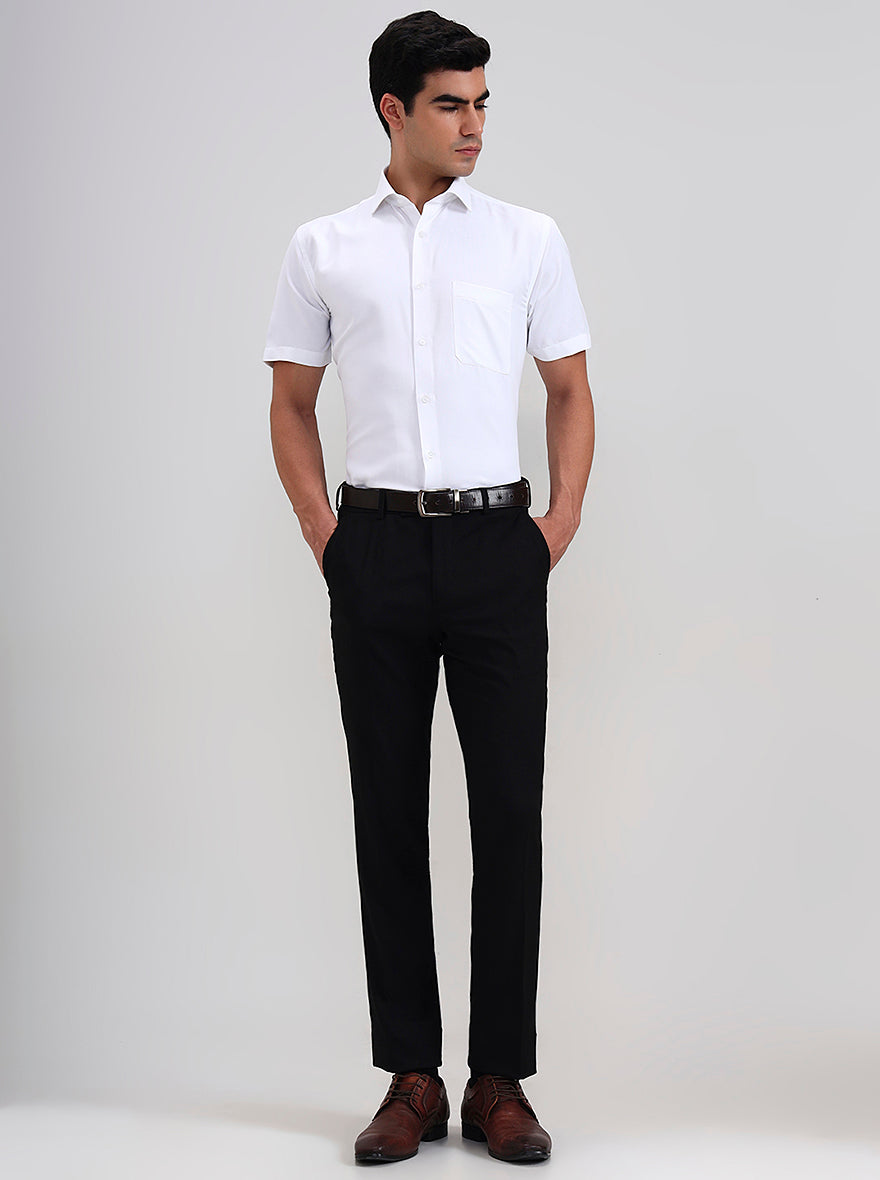 Black Solid Slim Fit Formal Trouser | JadeBlue Youth