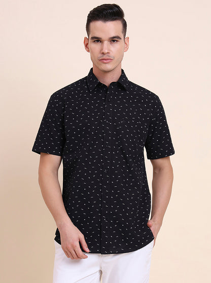 Black Printed Smart Fit Semi Casual Shirt | Greenfibre