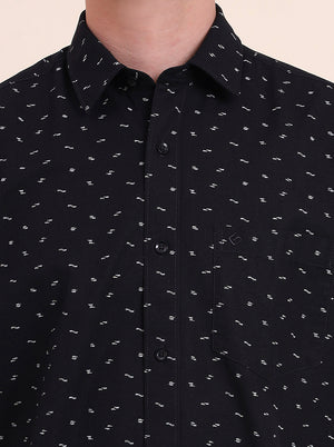 Black Printed Smart Fit Semi Casual Shirt | Greenfibre