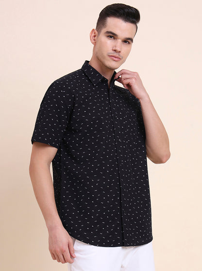 Black Printed Smart Fit Semi Casual Shirt | Greenfibre