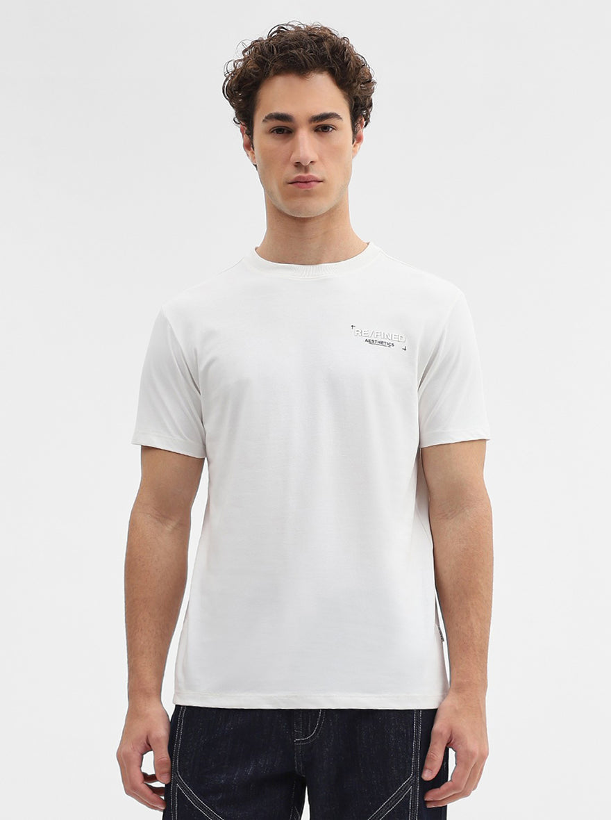 White Printed Slim Fit T-Shirt | JadeBlue