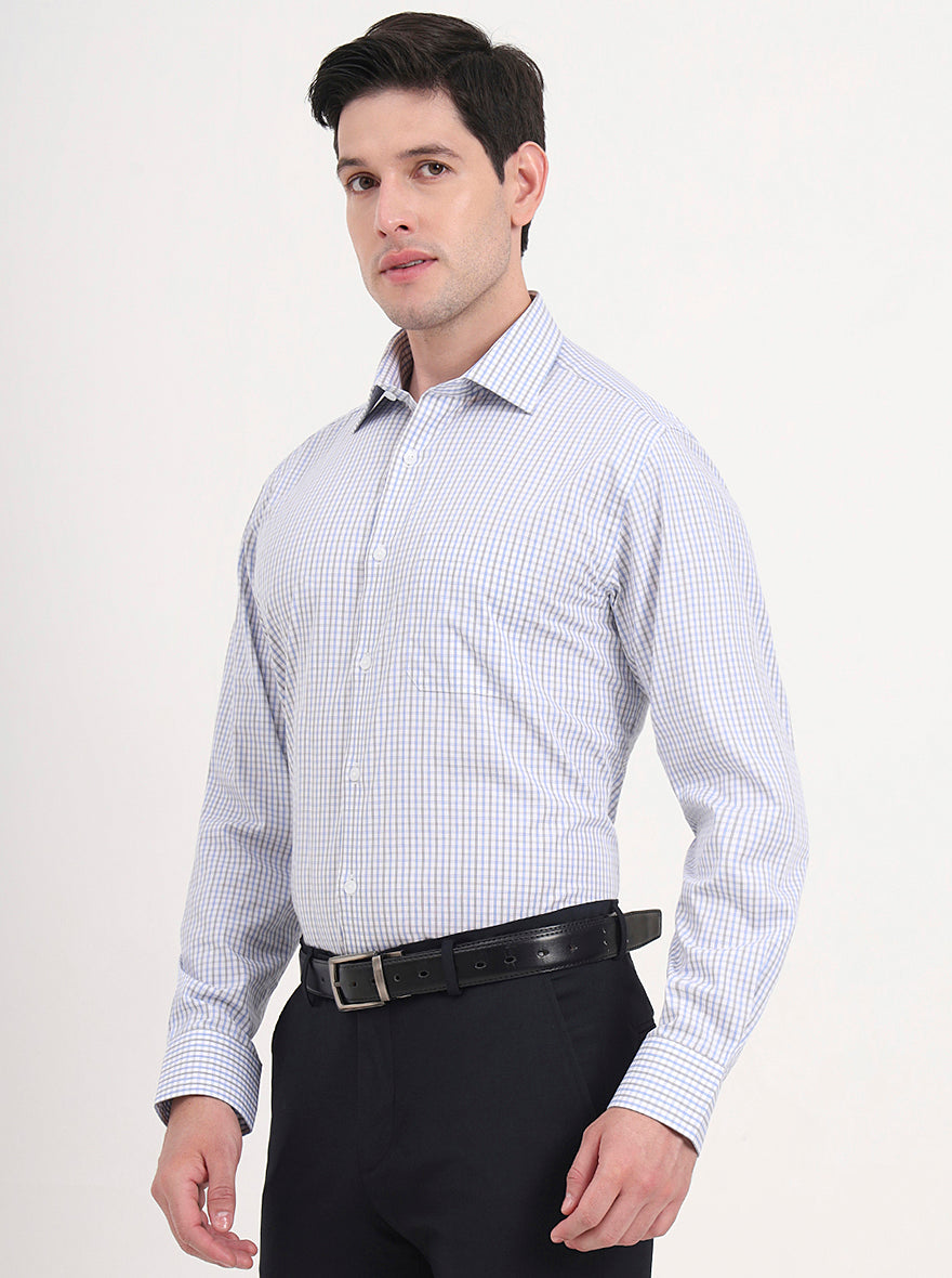 White & Blue Checked Regular Fit Formal Shirt | JadeBlue