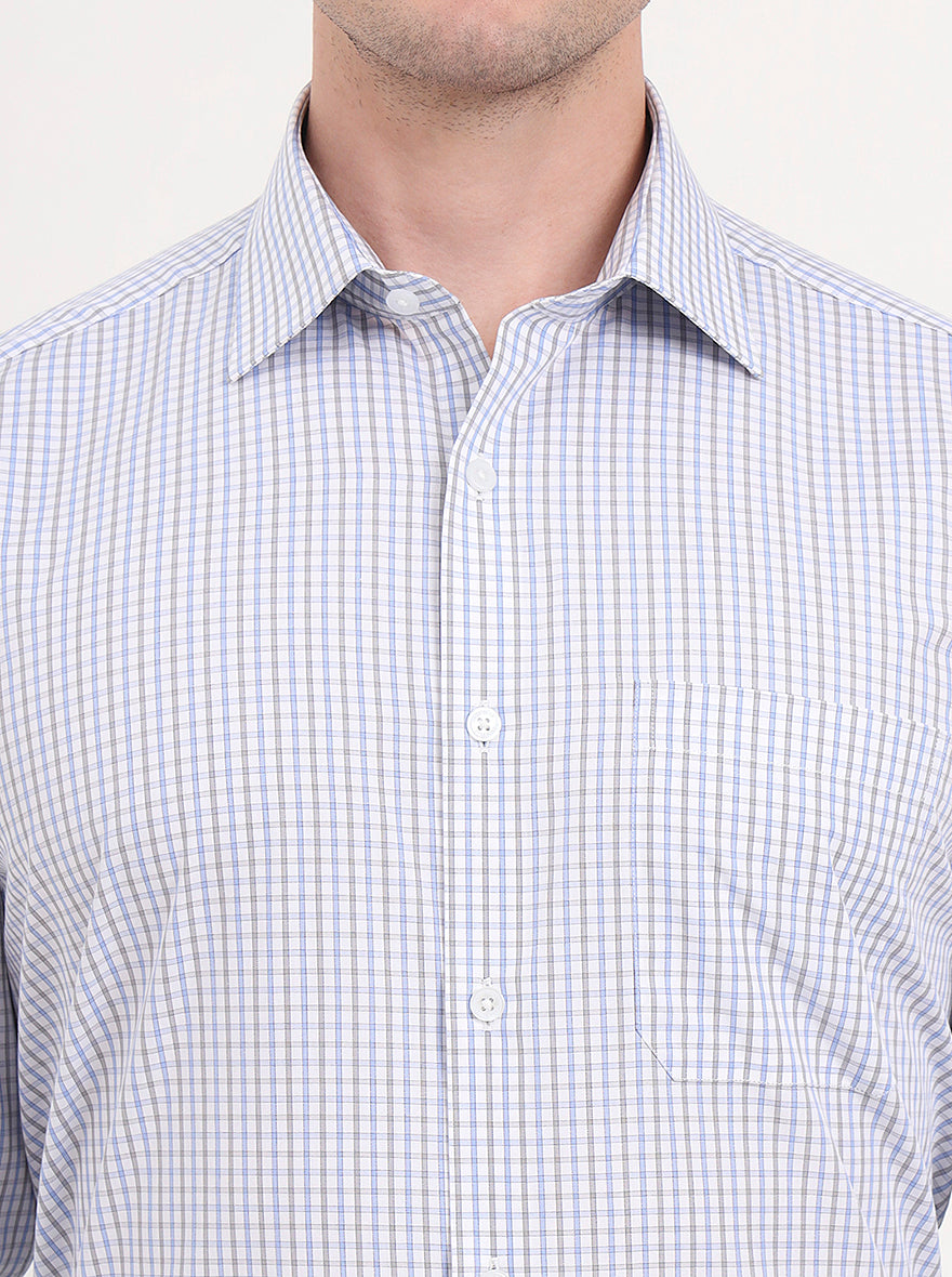 White & Blue Checked Regular Fit Formal Shirt | JadeBlue