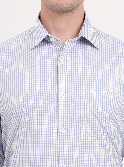 White & Blue Checked Regular Fit Formal Shirt | JadeBlue