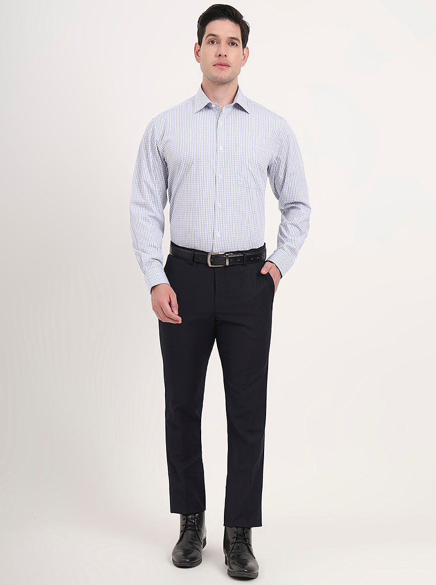 White & Blue Checked Regular Fit Formal Shirt | JadeBlue