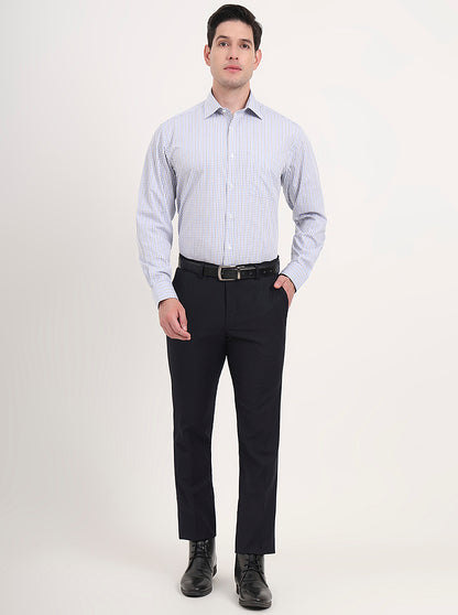 White & Blue Checked Regular Fit Formal Shirt | JadeBlue
