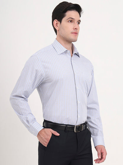 White & Blue Checked Regular Fit Formal Shirt | JadeBlue