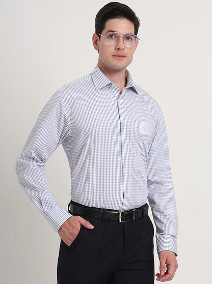 White & Blue Checked Regular Fit Formal Shirt | JadeBlue
