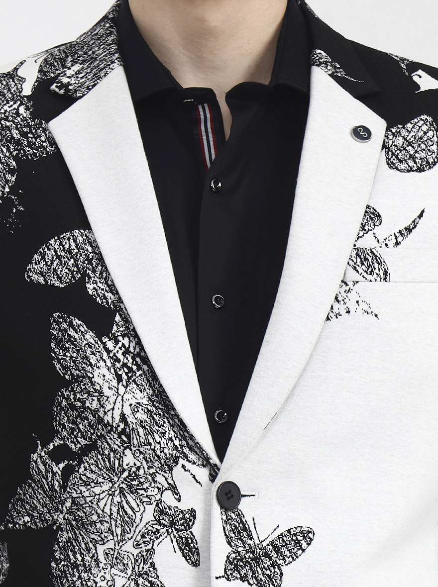 White Printed Regular Fit Blazer | Wyre