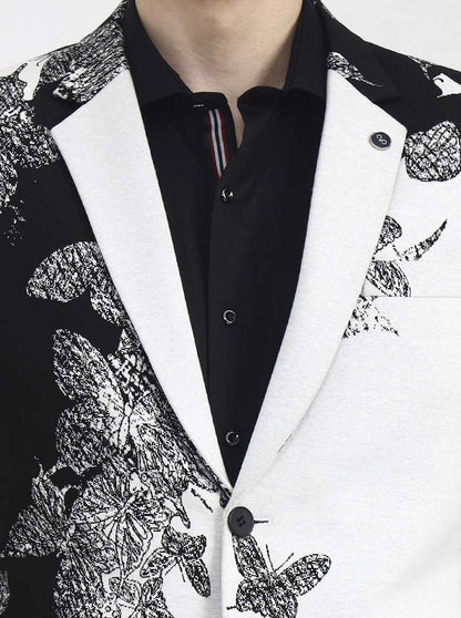 White Printed Regular Fit Blazer | Wyre