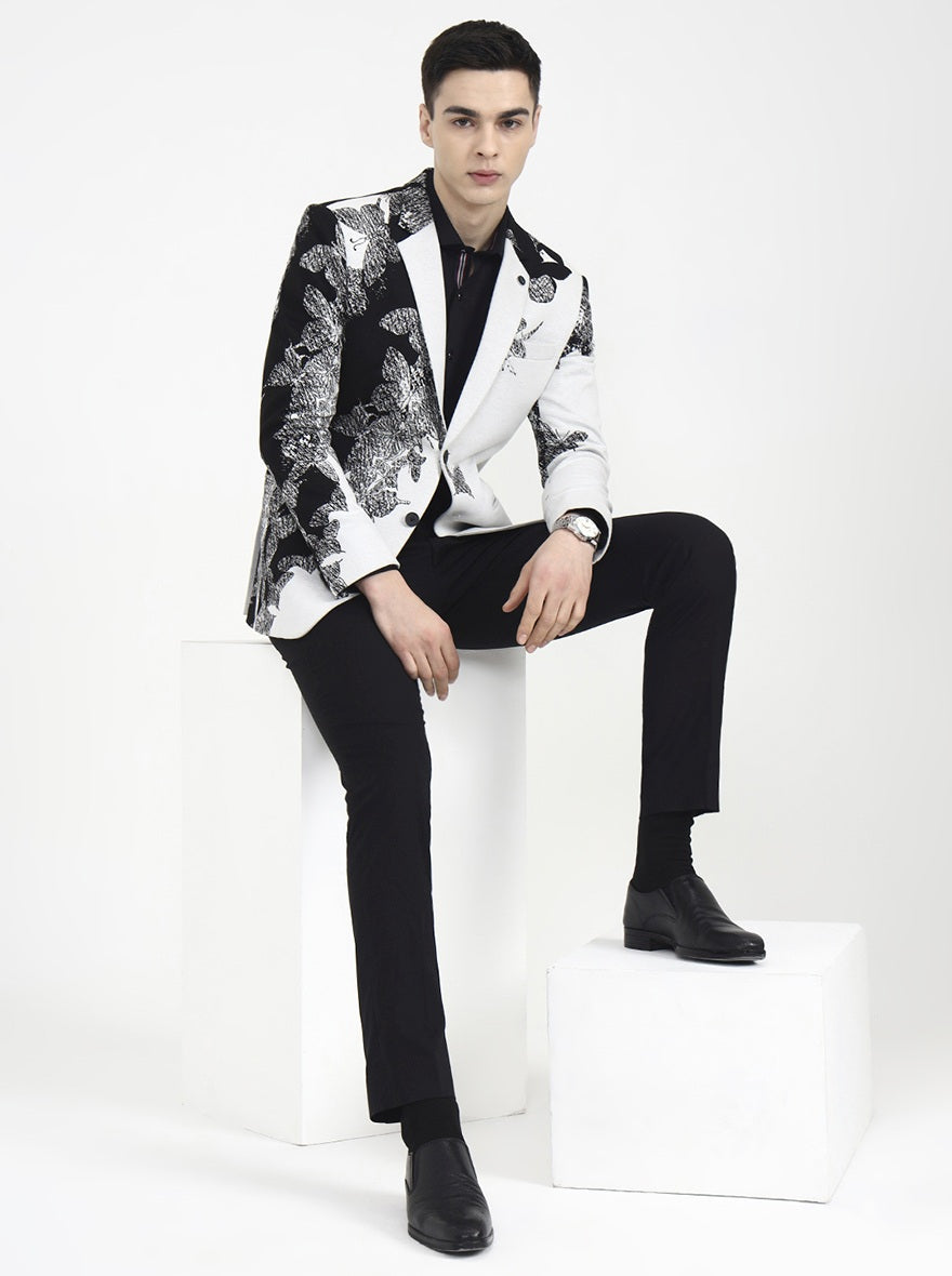 White Printed Regular Fit Blazer | Wyre