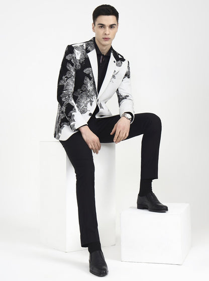 White Printed Regular Fit Blazer | Wyre
