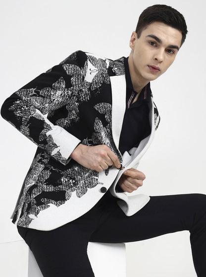 White Printed Regular Fit Blazer | Wyre