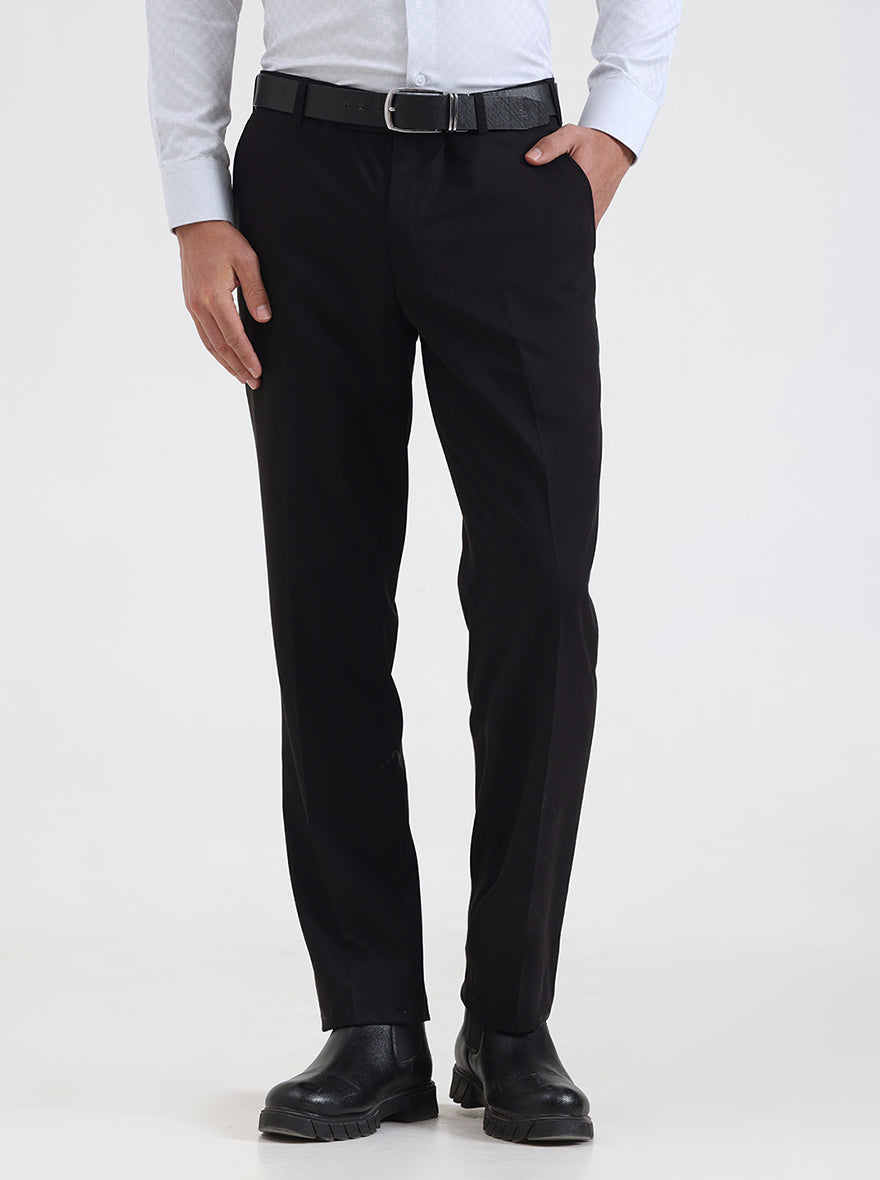 Black Solid Regular Fit Formal Trouser | JadeBlue