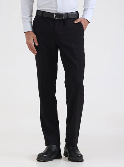 Black Solid Regular Fit Formal Trouser | JadeBlue