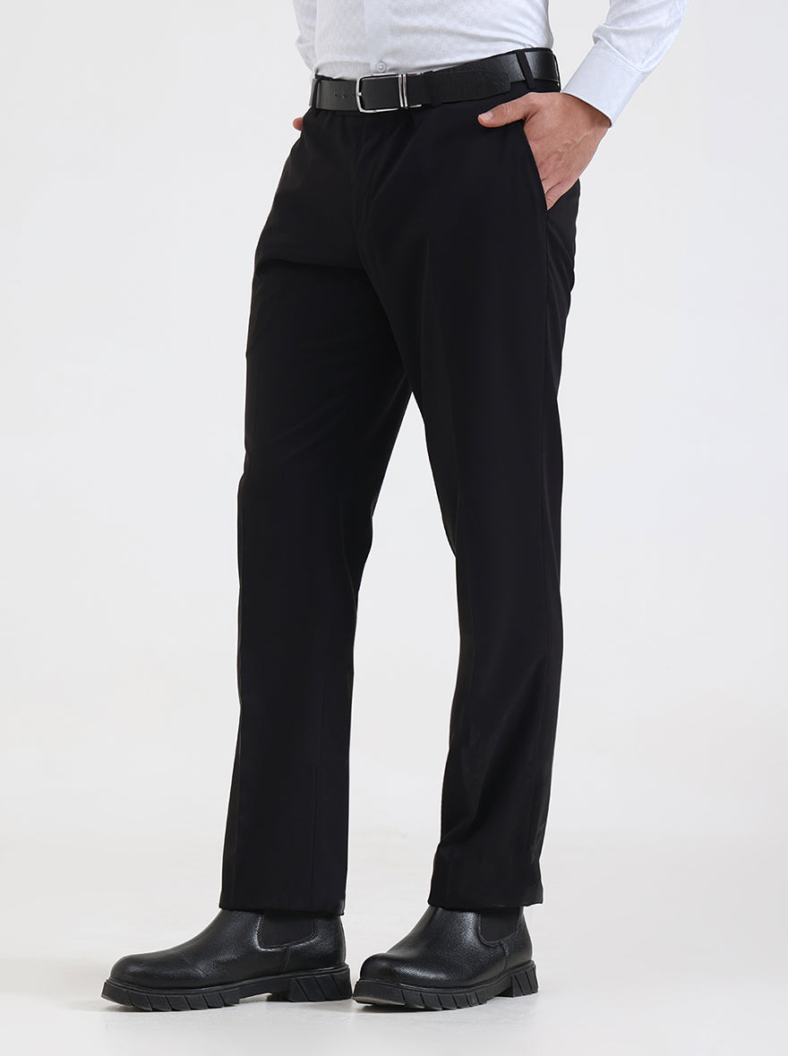 Black Solid Regular Fit Formal Trouser | JadeBlue