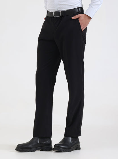 Black Solid Regular Fit Formal Trouser | JadeBlue