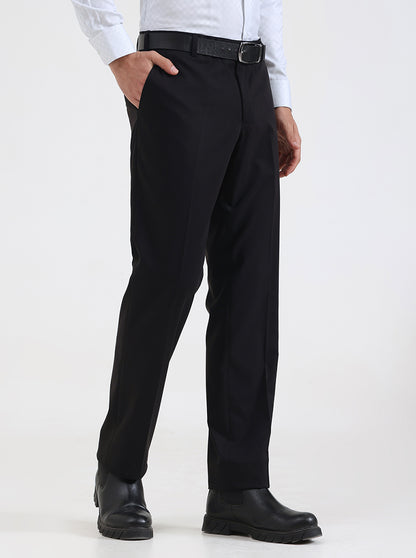 Black Solid Regular Fit Formal Trouser | JadeBlue