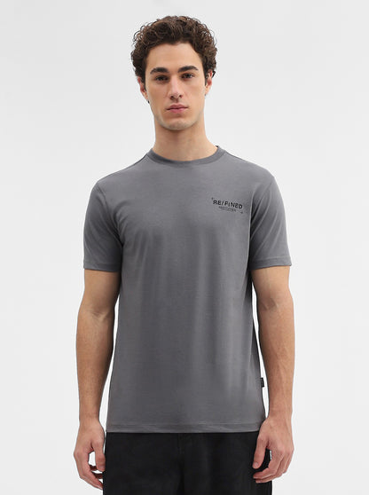 Charcoal Grey Printed Slim Fit T-Shirt | JadeBlue