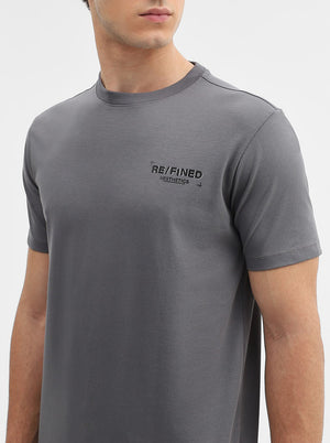 Charcoal Grey Printed Slim Fit T-Shirt | JadeBlue