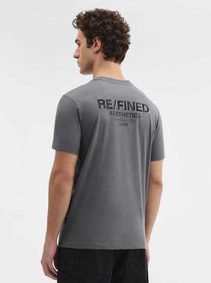 Charcoal Grey Printed Slim Fit T-Shirt | JadeBlue