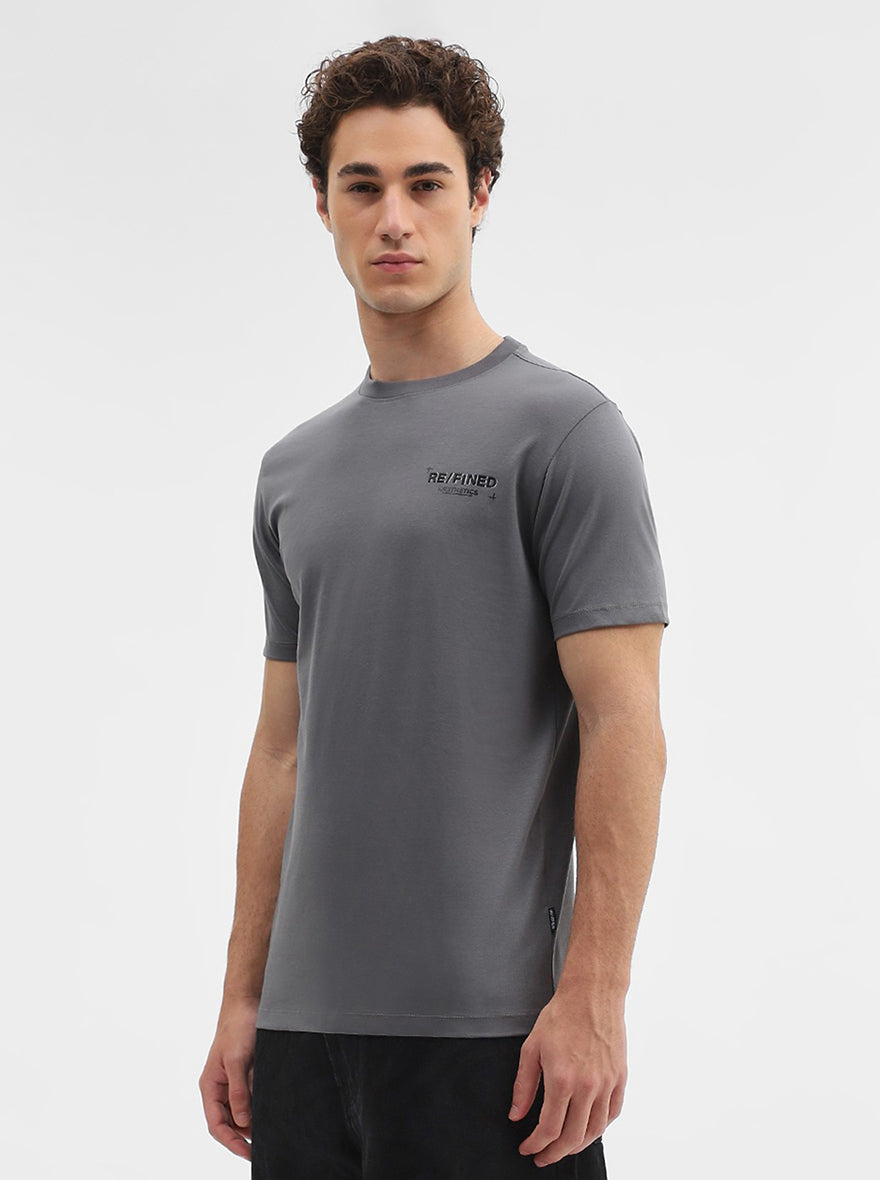 Charcoal Grey Printed Slim Fit T-Shirt | JadeBlue