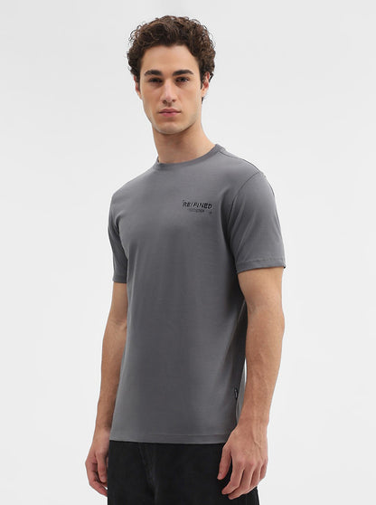 Charcoal Grey Printed Slim Fit T-Shirt | JadeBlue