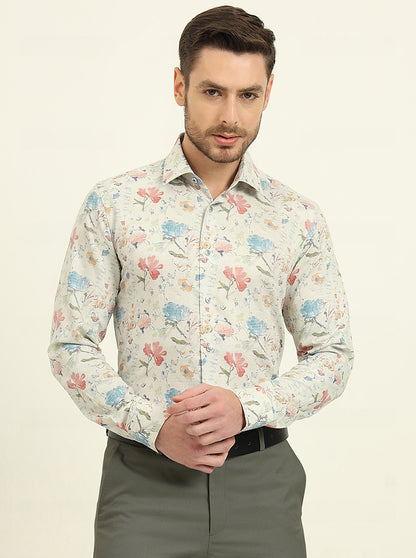 Lemon Green Printed Slim Fit Party Wear Shirt | Wyre