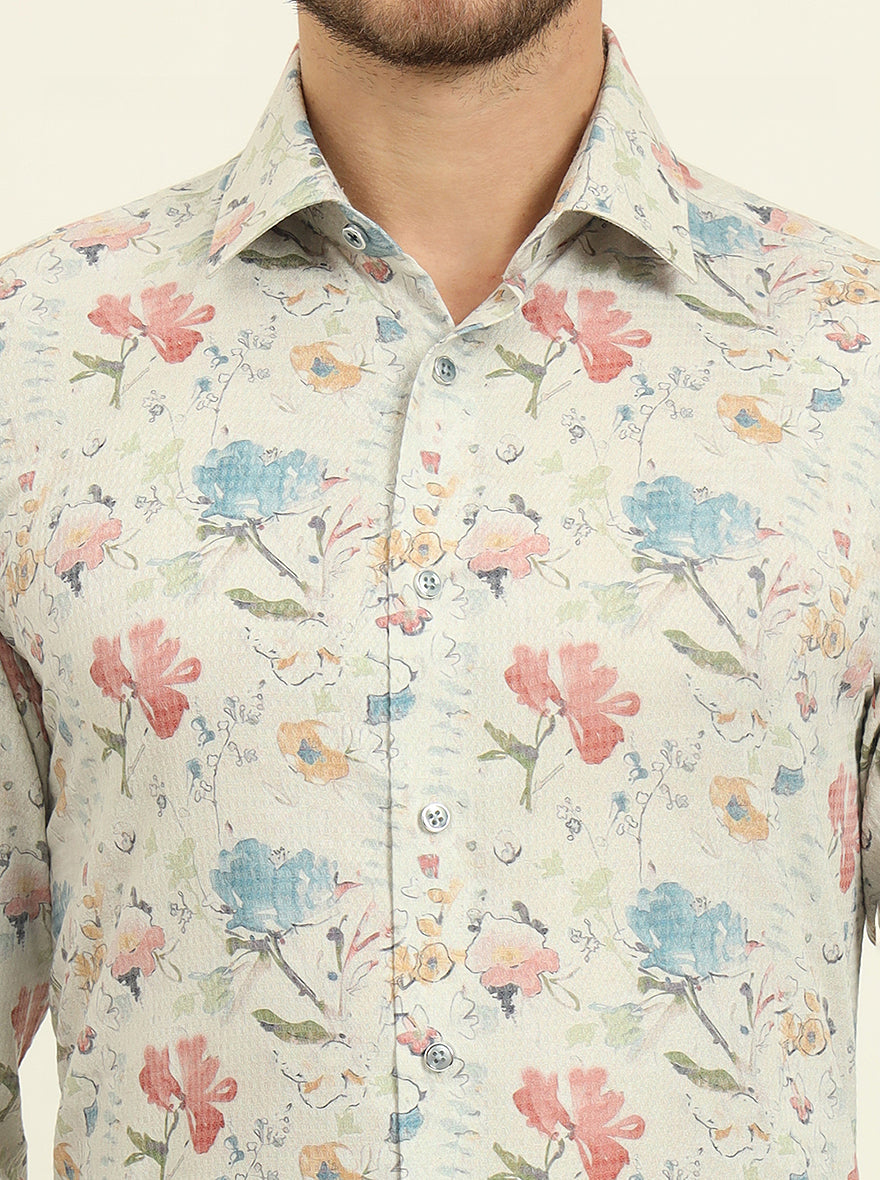 Lemon Green Printed Slim Fit Party Wear Shirt | Wyre