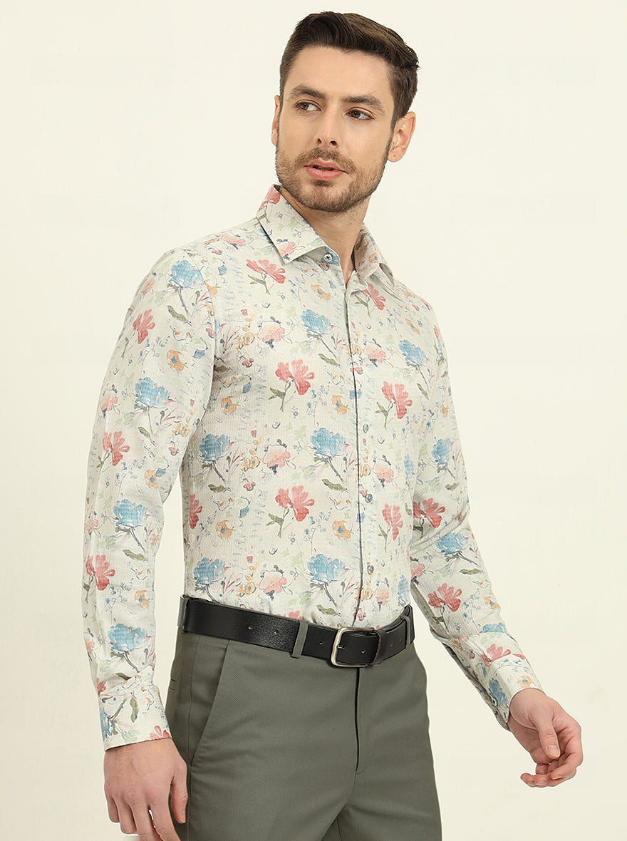 Lemon Green Printed Slim Fit Party Wear Shirt | Wyre