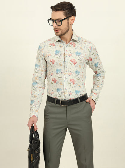 Lemon Green Printed Slim Fit Party Wear Shirt | Wyre