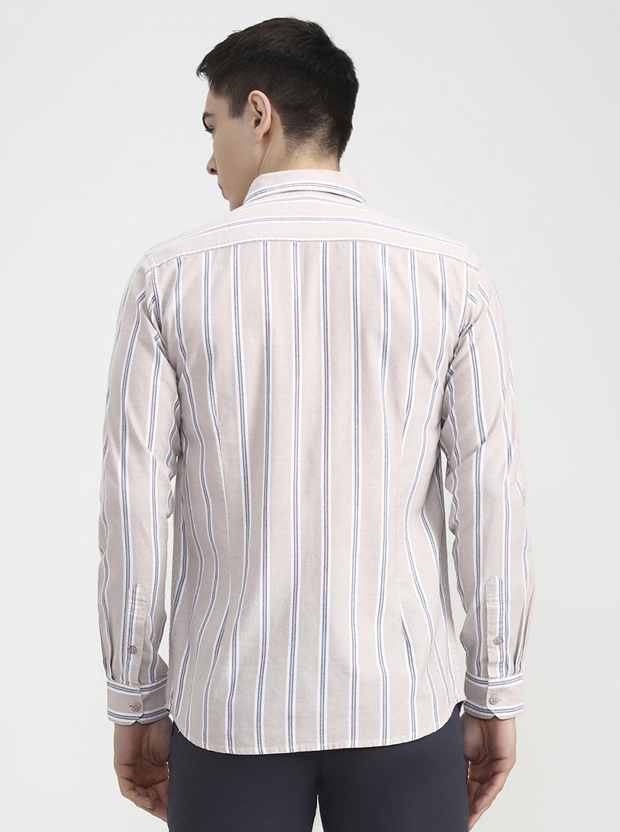 Beige Striped Slim Fit Casual Shirt | JadeBlue