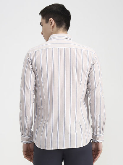 Beige Striped Slim Fit Casual Shirt | JadeBlue