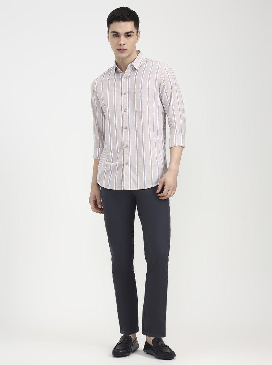 Beige Striped Slim Fit Casual Shirt | JadeBlue