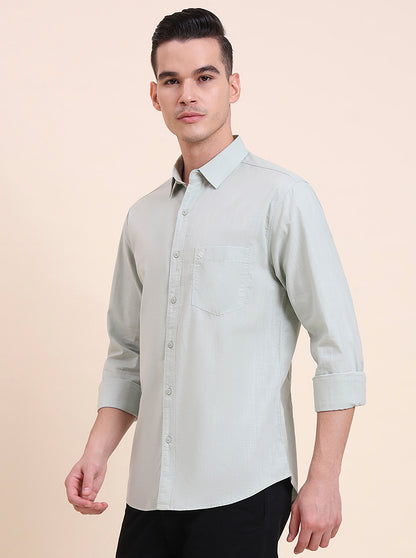 Pista Green Solid Slim Fit Casual Shirt | Greenfibre
