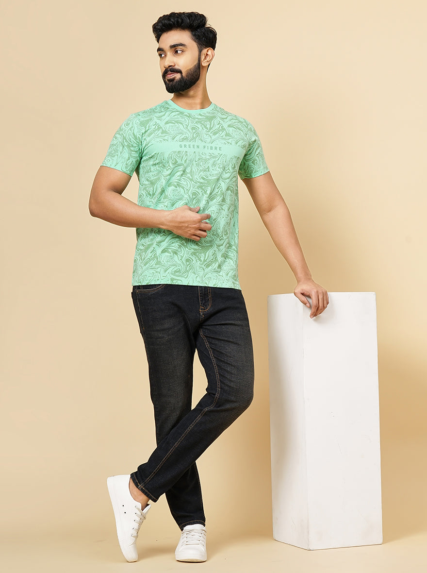 Green Printed Slim Fit Winter T-Shirt | Greenfibre