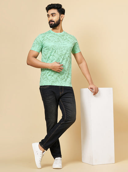 Green Printed Slim Fit Winter T-Shirt | Greenfibre