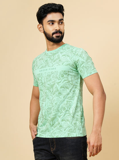 Green Printed Slim Fit Winter T-Shirt | Greenfibre