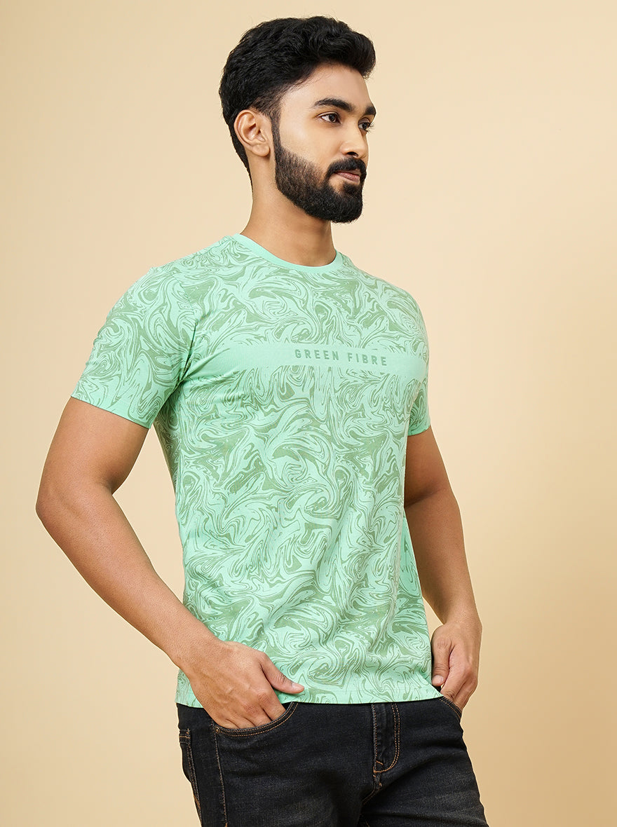 Green Printed Slim Fit Winter T-Shirt | Greenfibre