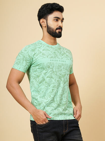 Green Printed Slim Fit Winter T-Shirt | Greenfibre