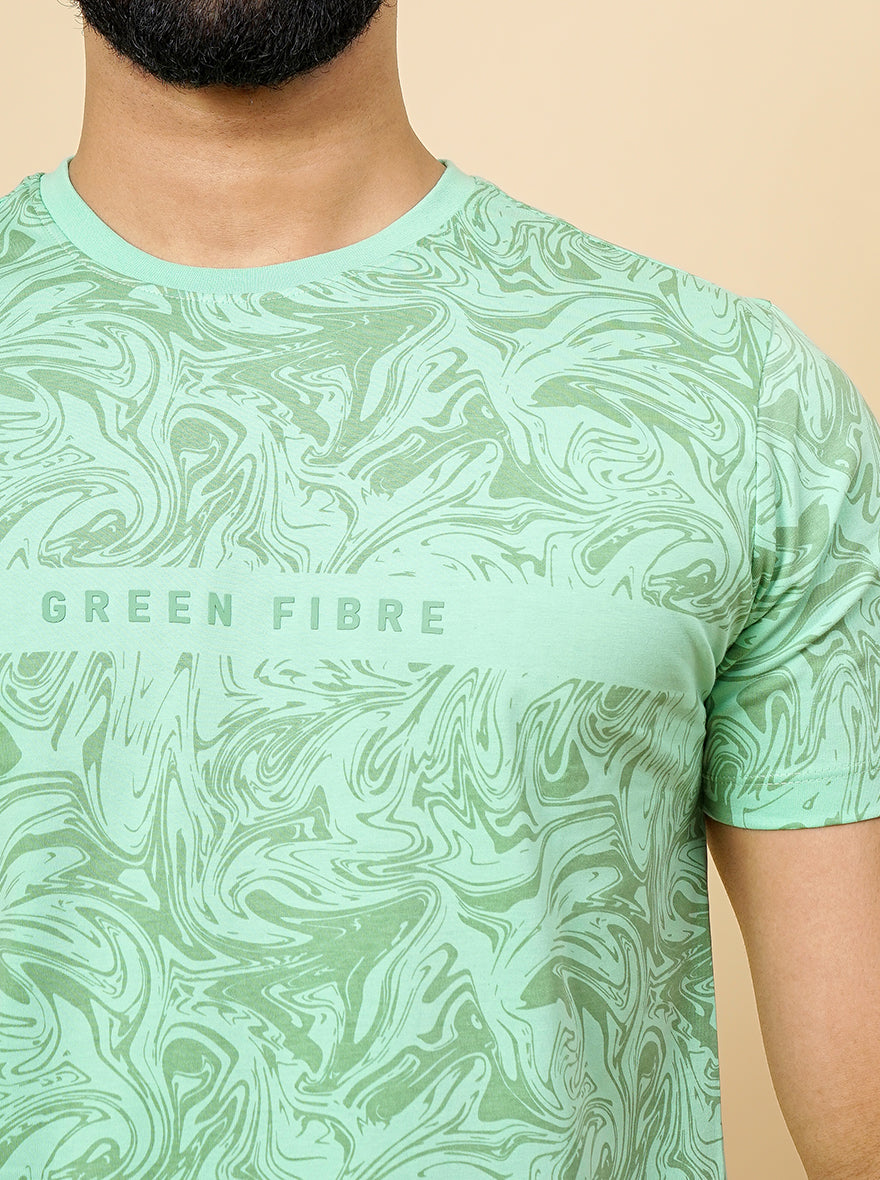Green Printed Slim Fit Winter T-Shirt | Greenfibre