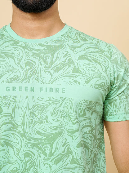 Green Printed Slim Fit Winter T-Shirt | Greenfibre