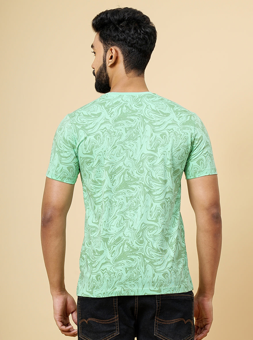Green Printed Slim Fit Winter T-Shirt | Greenfibre