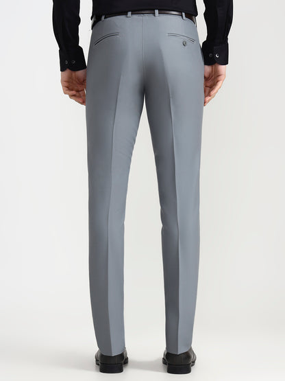 Silver Blue Solid Slim Fit Formal Trouser | Metal