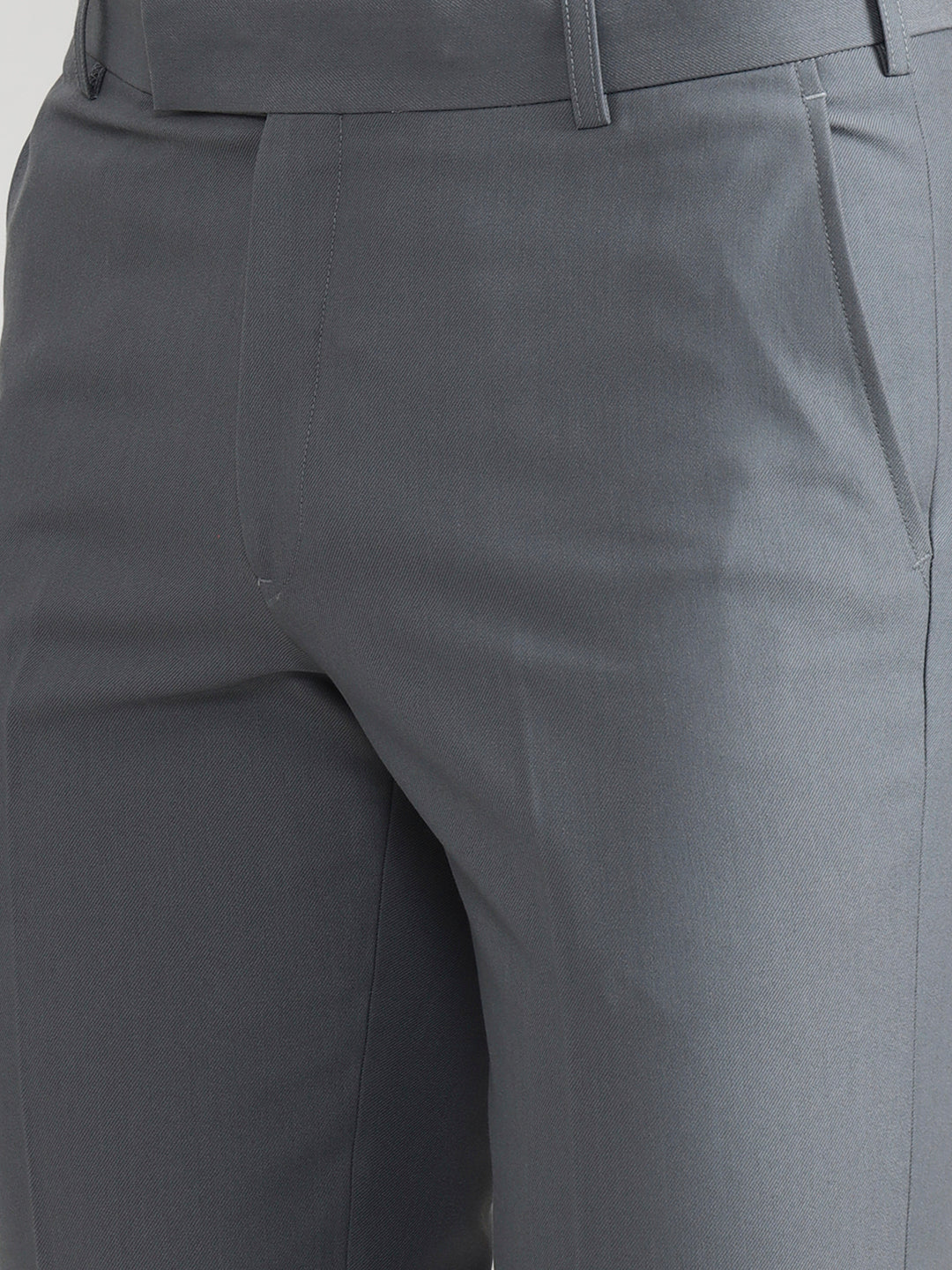 Silver Blue Solid Slim Fit Formal Trouser | Metal