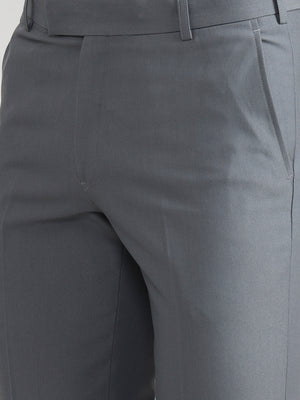 Silver Blue Solid Slim Fit Formal Trouser | Metal
