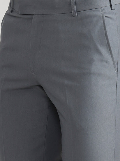 Silver Blue Solid Slim Fit Formal Trouser | Metal