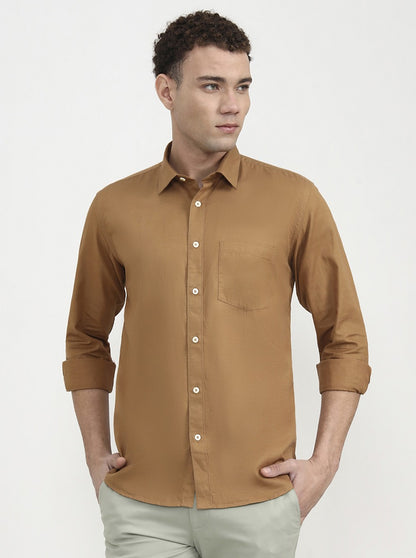 Fawn Solid Tailored Fit Semi Casual Shirt | Greenfibre