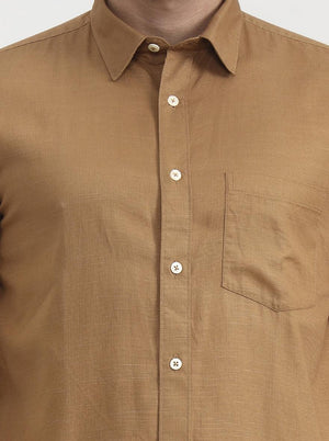 Fawn Solid Tailored Fit Semi Casual Shirt | Greenfibre